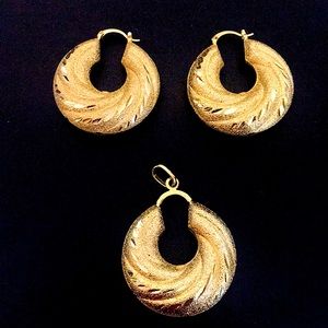 Gold Statement Earrings and Pendant Set